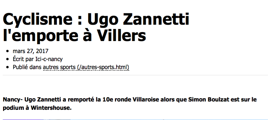 Cyclisme : Ugo Zannetti l'emporte à Villers encart site 2